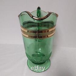 Antique 1901 Eapg Barware National En Verre 227/231 Green &gold Water Jug/pitcher