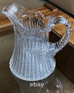 Antique American Brilliant Période Cristal Pitcher D'eau Jug Vase