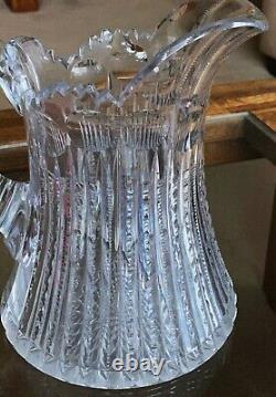 Antique American Brilliant Période Cristal Pitcher D'eau Jug Vase