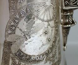Antique Art Nouveau Insect Derby Silver Co. Quadruple Placage Ice Water Pitcher