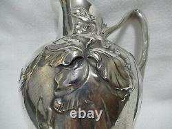 Antique Art Nouveau Wmf Silverplate Paire Pitchers De Vin D'eau Jugs 8.50