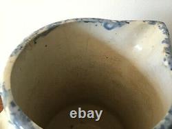 Antique Blue & White Spongeware Splatterware Stoneware Pitcher Water Jug 9 Nice