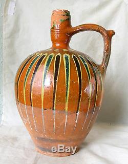 Antique De 8 L Énorme Redware Poterie En Céramique Émaillée Eau Vin Pichet Pichet Ewer