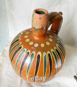 Antique De 8 L Énorme Redware Poterie En Céramique Émaillée Eau Vin Pichet Pichet Ewer