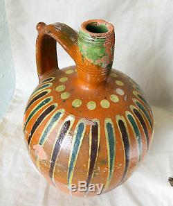 Antique De 8 L Énorme Redware Poterie En Céramique Émaillée Eau Vin Pichet Pichet Ewer