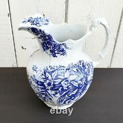 Antique Grand Orchid Floral Transferware Ironstone Vintage Jug Water Pitcher
