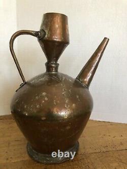 Antique Moyen-orient Main Martelée Gravé À La Main Cuivre Jug/pitcher/water Can