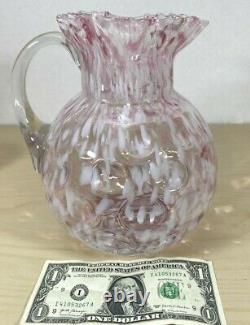 Antique Northwood Coin Dot Inverted Rose & White Ball Jug Pitcher & 6 Tumblers