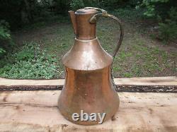 Antique Pitcher Primitive Water Jug Brass & Hammered Copper Bell-shaped 16x11