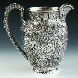 Antique Signé S. Kirk And Son Sterling Silver Repousse Water Pitcher