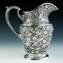 Antique Signé Schofield Sterling Silver Baltimore Rose Repousse Water Pitcher