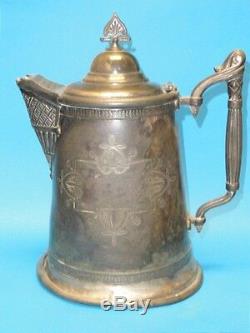 Antique Silver Ornate Meriden Plate Co. De L'eau Glacée Pitcher C. 1880