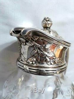 Antique Silverplate Christofle Gallia Poinçons Cristal Eau Pot Pitcher Jug