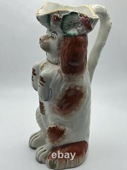 Antique Vers 1800 Staffordshire Potterie Standing Spaniel Dog Water Jug Pitcher