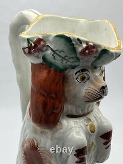 Antique Vers 1800 Staffordshire Potterie Standing Spaniel Dog Water Jug Pitcher