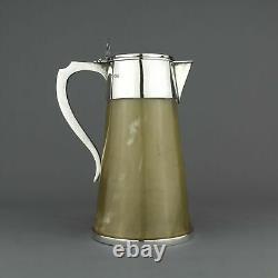 Antique Victorian Solid Sterling Silver & Horn Water / Claret Jug /decanter. 1872