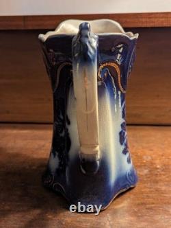 Antique Vtg BRUN & STEVENTON BURSLEM ANGLETERRE Flow Blue 9 Pichet Jatte PANSY