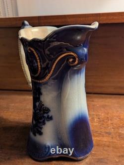 Antique Vtg BRUN & STEVENTON BURSLEM ANGLETERRE Flow Blue 9 Pichet Jatte PANSY