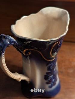 Antique Vtg BRUN & STEVENTON BURSLEM ANGLETERRE Flow Blue 9 Pichet Jatte PANSY