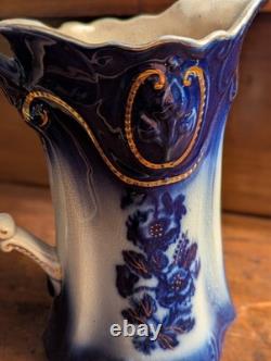 Antique Vtg BRUN & STEVENTON BURSLEM ANGLETERRE Flow Blue 9 Pichet Jatte PANSY