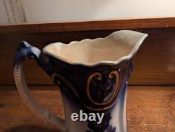 Antique Vtg BRUN & STEVENTON BURSLEM ANGLETERRE Flow Blue 9 Pichet Jatte PANSY