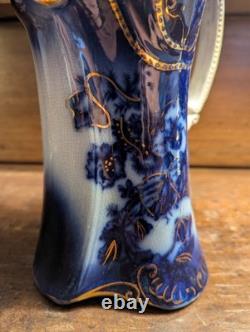 Antique Vtg BRUN & STEVENTON BURSLEM ANGLETERRE Flow Blue 9 Pichet Jatte PANSY