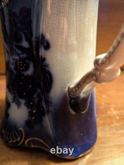 Antique Vtg BRUN & STEVENTON BURSLEM ANGLETERRE Flow Blue 9 Pichet Jatte PANSY