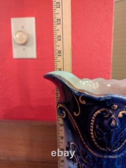 Antique Vtg BRUN & STEVENTON BURSLEM ANGLETERRE Flow Blue 9 Pichet Jatte PANSY