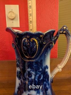 Antique Vtg BRUN & STEVENTON BURSLEM ANGLETERRE Flow Blue 9 Pichet Jatte PANSY