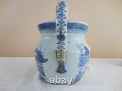 Antq Large Chinese Export Blue White Canton Saule Water Pitcher 8 Jug 18th C