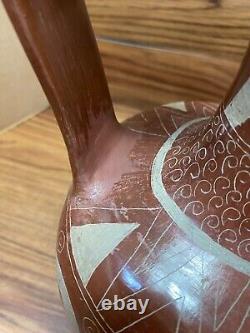 Art populaire en terre cuite mexicaine de Tonala, poterie peinte à la main Vtg 13 Pitcher Jug BIG