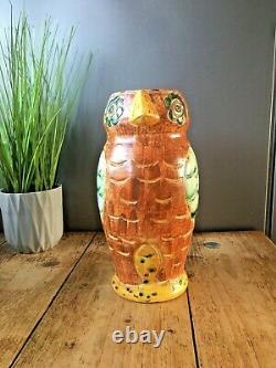 Beautiful Rare Hj Wood Ltd Pottery Owl Art Déco Water Jug Pitcher Vase Vintage