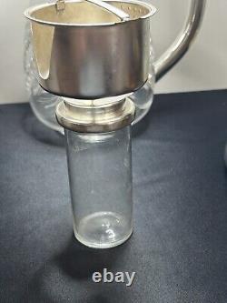 Belle carafe d'eau en verre et argent massif de qualité lourde avec support à glace WMF