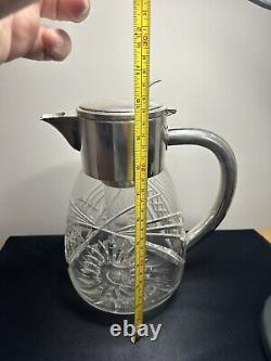 Belle carafe d'eau en verre et argent massif de qualité lourde avec support à glace WMF