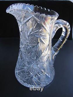 Belle carafe en cristal vintage tardive (1910) American Brilliant Water Jug