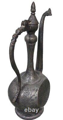Belle grande cruche antique en cuivre persan islamique pour thé et eau