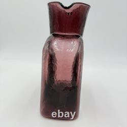 Carafe à eau Vintage Blenko en verre d'art 2003 Améthyste à double bec