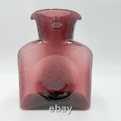 Carafe à eau Vintage Blenko en verre d'art 2003 Améthyste à double bec