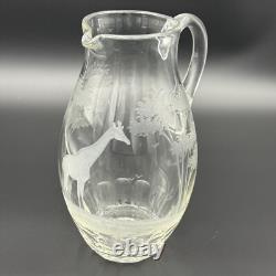 Carafe à eau en cristal gravé Giraffe Rowland Ward Vintage Fabriqué en Allemagne de l'Ouest 1970
