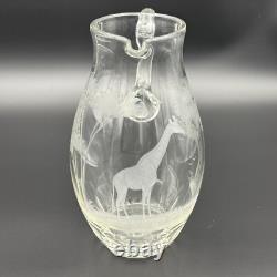 Carafe à eau en cristal gravé Giraffe Rowland Ward Vintage Fabriqué en Allemagne de l'Ouest 1970