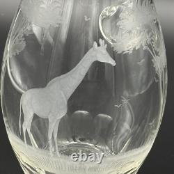 Carafe à eau en cristal gravé Giraffe Rowland Ward Vintage Fabriqué en Allemagne de l'Ouest 1970