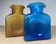 Carafe à Eau En Verre Blenko Bleue / Ambre Givré à Double Bec