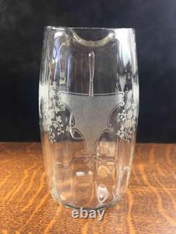 Carafe à eau en verre clair Fostoria Melrose gravée vintage antique