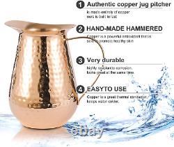 Carafe d'eau en cuivre pur avec couvercle, pichet en cuivre massif à 100 %, capacité de 70 oz, cuivre