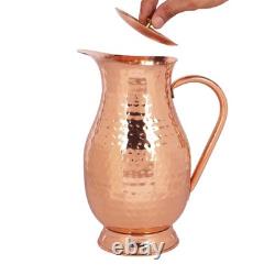 Carafe en cuivre pur de 70 onces, grande cruche faite à la main, martelée avec couvercle