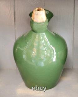 Carafe en poterie de Jack T. Maness, tête de canard verte, pichet figuratif d'eau, art folklorique de Caroline du Nord