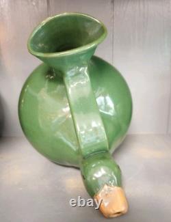 Carafe en poterie de Jack T. Maness, tête de canard verte, pichet figuratif d'eau, art folklorique de Caroline du Nord