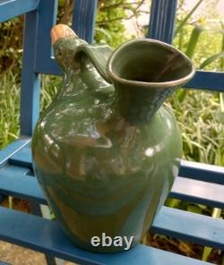Carafe en poterie de Jack T. Maness, tête de canard verte, pichet figuratif d'eau, art folklorique de Caroline du Nord