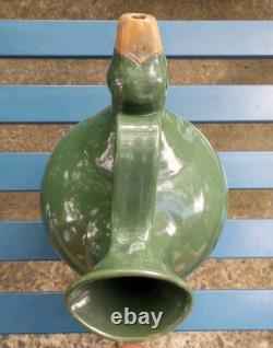Carafe en poterie de Jack T. Maness, tête de canard verte, pichet figuratif d'eau, art folklorique de Caroline du Nord