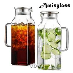Carafe en verre Amisglass avec couvercle et poignée, carafes en verre en borosilicate, pichet à eau